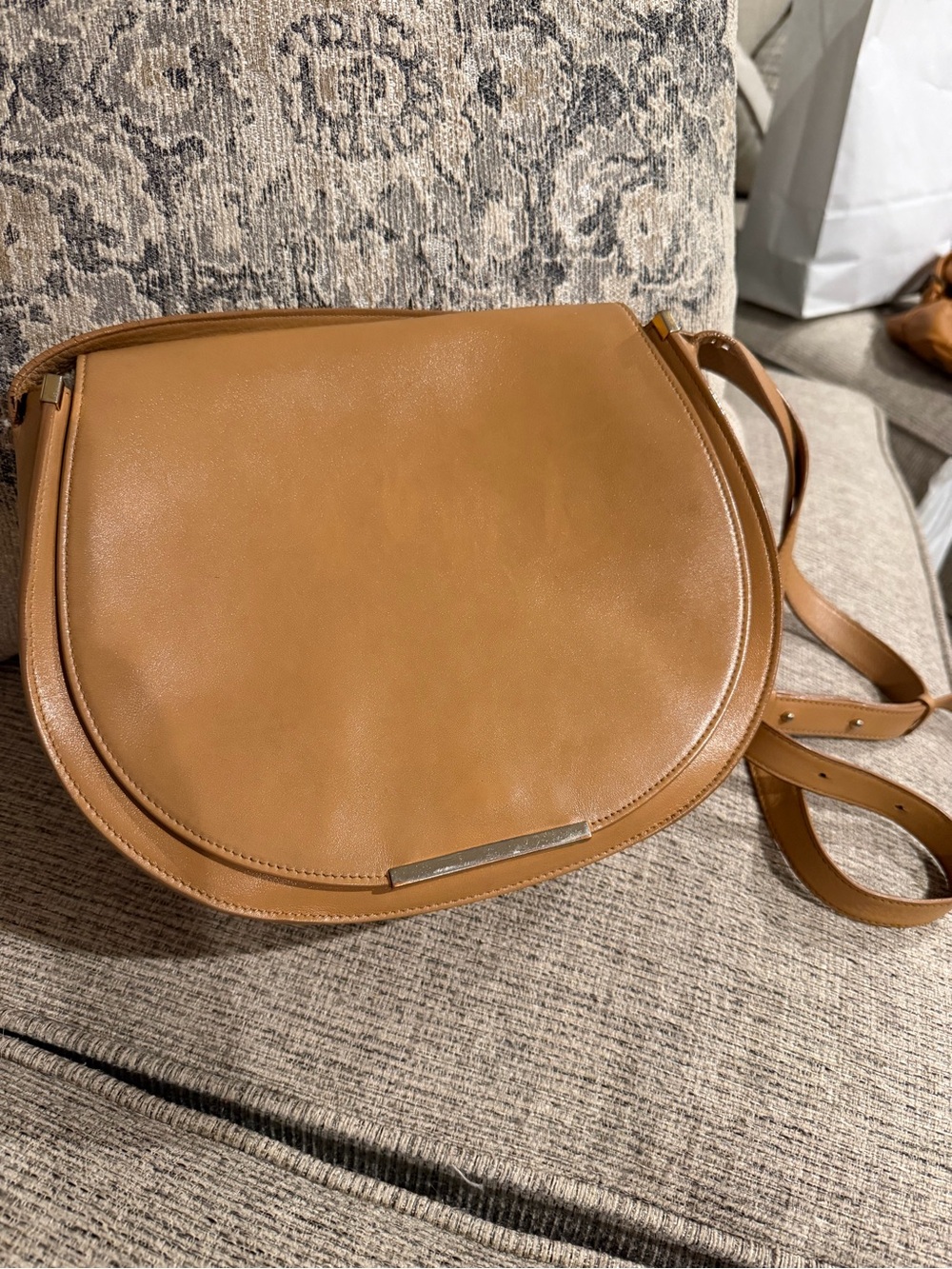 Cuyana Tan Saddle Crossbody Bag - Minimal Leather Shoulder Bag Italian Leather